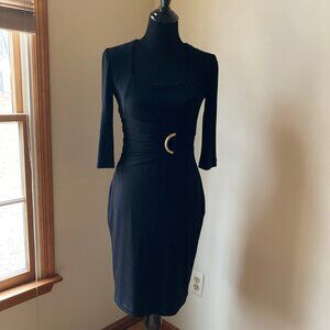 Kay Unger Portrait Black U-Neck Fitted Dress